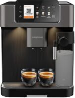 Grundig KVA 8230 Kaffeevollautomat, Kaffeemaschine, Stiftung Warentest GUT (2,5)*, 18 Kaffeespezialitäten, 13 Mahlgrade, Milchbehälter, 1350 W, 19 Bar, Zweifachdüse, Schwarz/Dunkelsilber