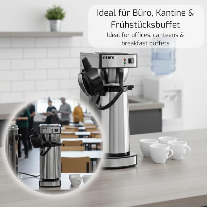 Saro Kaffeemaschine Inkl. Edelstahl-Isolierpumpkanne – 2,2 L – Brühzeit ca. 5–6 Min – Trockenlaufschutz – 2,069 kW – Modell THERMO 24