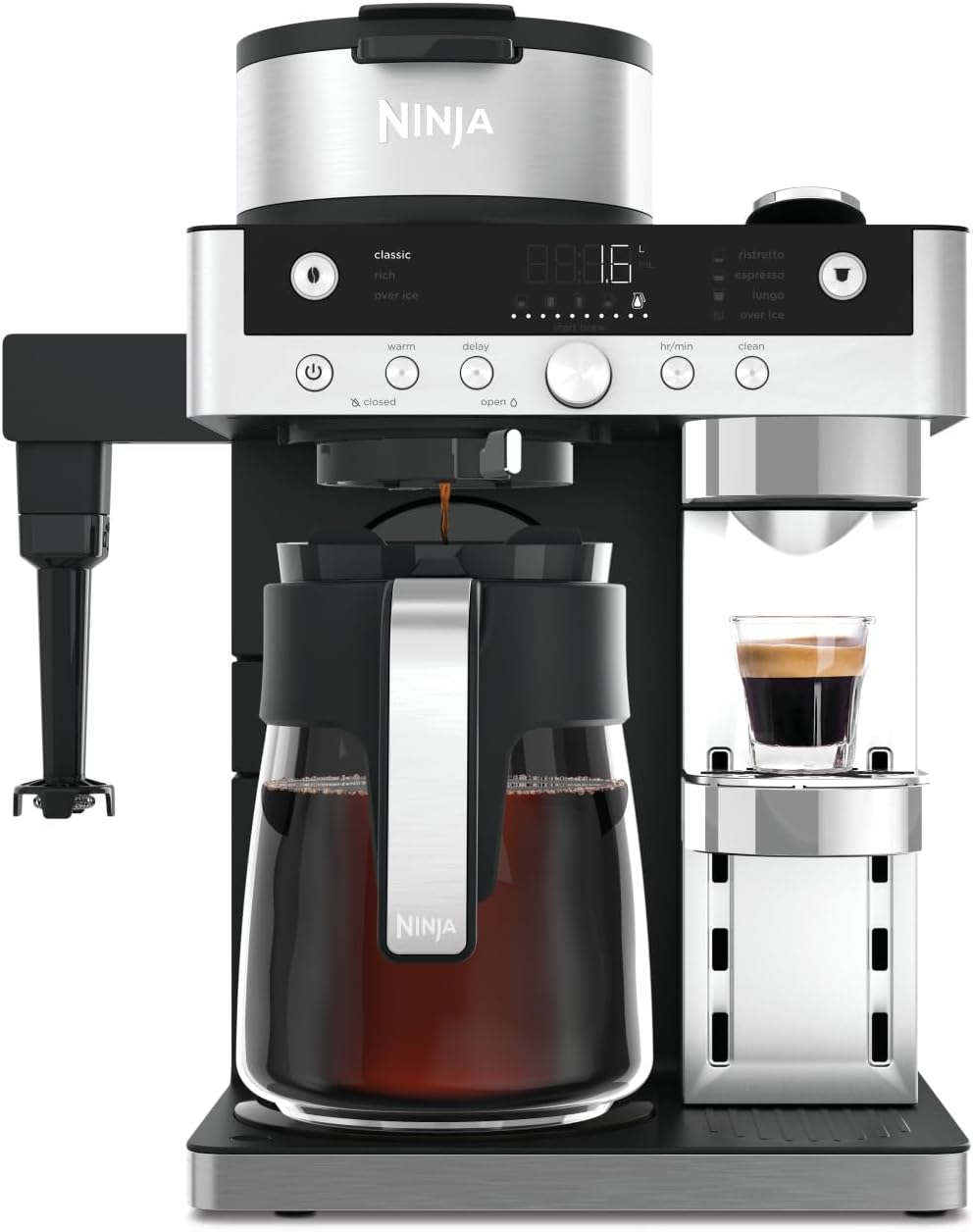 61DZQVZTtjL._AC_SL1400 Ninja Prestige 2-in-1 Filterkaffee- und Kapselmaschine mit integriertem Milchaufschäumer, für Latte, Eiskaffee und Flat White, Schwarz CFN802EU
