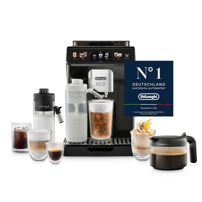De’Longhi Eletta Explore - Perfetto Kaffeevollautomat mit LatteCrema-Milchaufschäumer, 40 Getränke auf Knopfdruck, farbiges Touch-Display, Dunkelgrau (ECAM452.57.G)