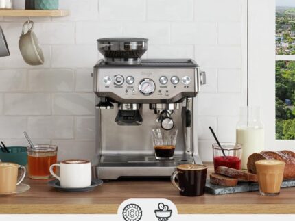 Sage - The Barista Express - Kaffeemaschine mit manuellem Milchaufschäumer & Mahlwerk - Automatisches Mahlen, individueller Milchschaum - Gebürsteter Edelstahl, Milchkännchen mit Temperaturregelung
