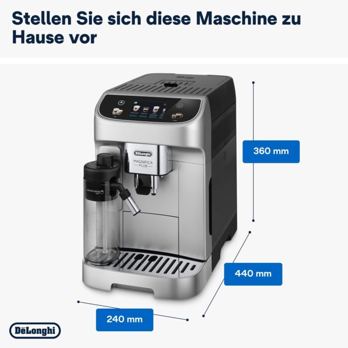 De’Longhi Magnifica Plus - Perfetto Kaffeevollautomat mit LatteCrema-Milchaufschäumer, 18 One-Touch-Getränke, farbiges Touch-Display, Silber Schwarz (ECAM322.70.SB)