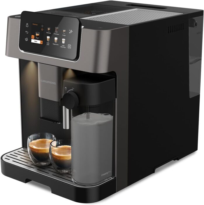 Grundig KVA 8230 Kaffeevollautomat, Kaffeemaschine, Stiftung Warentest GUT (2,5)*, 18 Kaffeespezialitäten, 13 Mahlgrade, Milchbehälter, 1350 W, 19 Bar, Zweifachdüse, Schwarz/Dunkelsilber