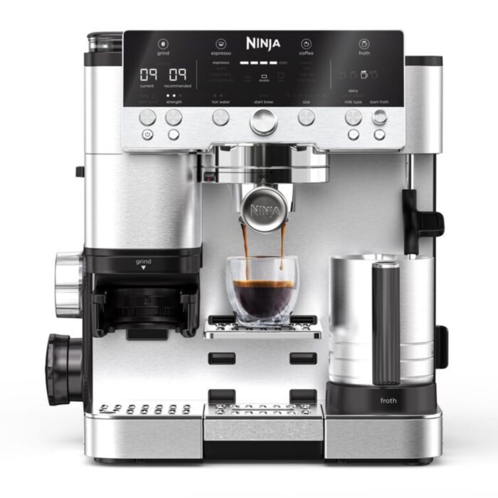 Ninja Luxe Pro 3-in-1-Kaffeemaschine mit Mahlwerk und Aufschäumer für Latte, Cappuccino, Cold Brew & Espresso, einfache Handhabung, 5 Voreinstellungen zum Aufschäumen, Silber, ES701EU
