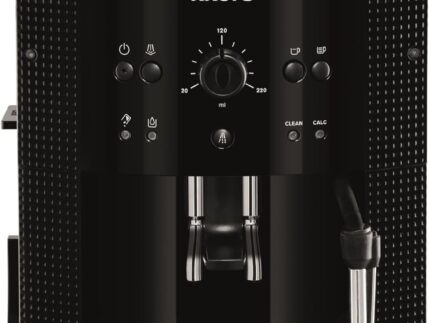 KRUPS Arabica Picto Kaffeevollautomat, kompaktes Design, einfache Bedienung, intuitiv einstellbarer Drehregler, Milchschaumdüse, 2-Tassen-Funktion, Kaffeemaschine, Schwarz, EA810870
