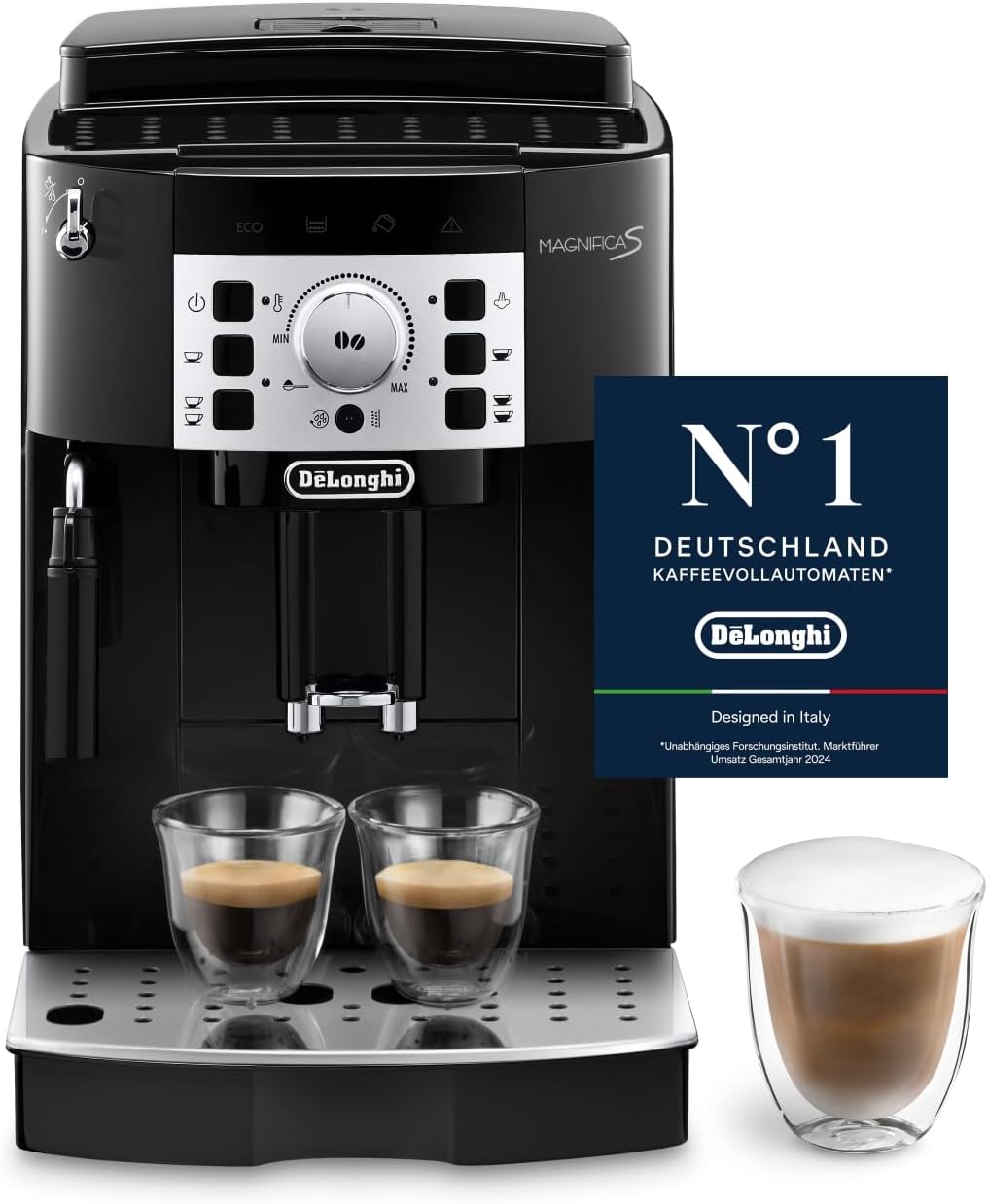 61b3F8vua8L._AC_SL1500 De’Longhi Magnifica S - Perfetto Kaffeevollautomat mit klassischem Milchaufschäumer, Espresso- und Cappuccino Kaffeemaschine, Bedienfeld mit Tasten, Schwarz (ECAM22.110.B)