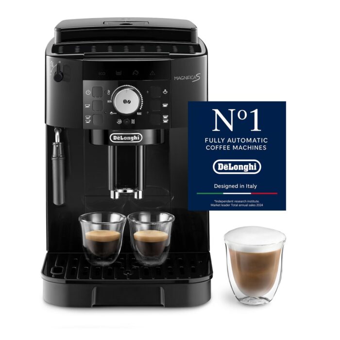 De’Longhi Magnifica S - Perfetto Kaffeevollautomat mit klassischem Milchaufschäumer, Espresso- und Cappuccino Kaffeemaschine, Bedienfeld mit Tasten, Schwarz (ECAM22.110.B)