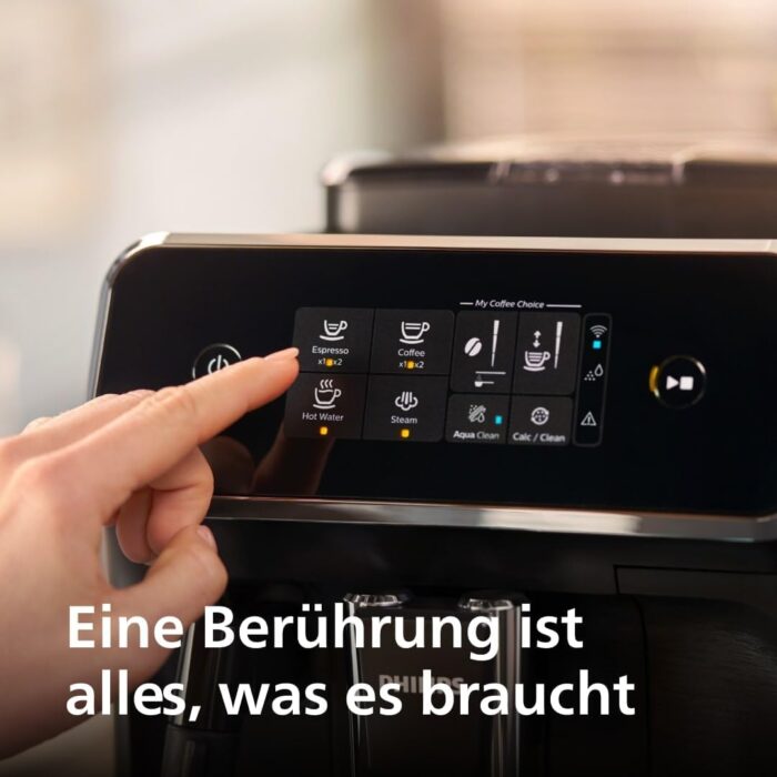 Philips 2200 Series Kaffeevollautomat - 2 Kaffeespezialitäten, Touch-Display, klassischer Milchaufschäumer, Keramikmahlwerk, Mattschwarz (EP2220/10)