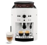 KRUPS Arabica Picto Kaffeevollautomat, kompaktes Design, einfache Bedienung, intuitiv einstellbarer Drehregler, Milchschaumdüse, 2-Tassen-Funktion, Kaffeemaschine, Schwarz, EA810870