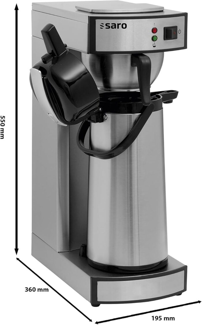 Saro Kaffeemaschine Inkl. Edelstahl-Isolierpumpkanne – 2,2 L – Brühzeit ca. 5–6 Min – Trockenlaufschutz – 2,069 kW – Modell THERMO 24