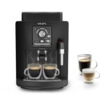 KRUPS Arabica Picto Kaffeevollautomat, kompaktes Design, einfache Bedienung, intuitiv einstellbarer Drehregler, Milchschaumdüse, 2-Tassen-Funktion, Kaffeemaschine, Schwarz, EA810870