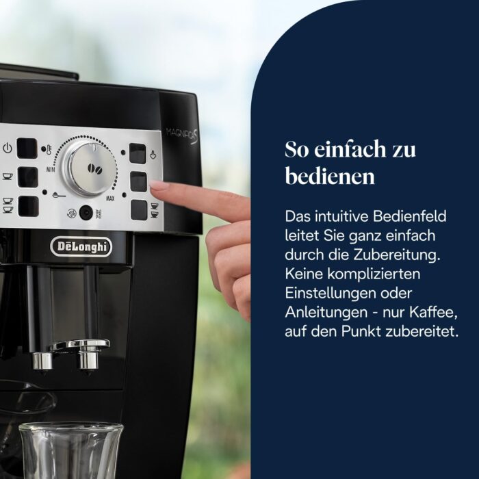 De’Longhi Magnifica S - Perfetto Kaffeevollautomat mit klassischem Milchaufschäumer, Espresso- und Cappuccino Kaffeemaschine, Bedienfeld mit Tasten, Schwarz (ECAM22.110.B)