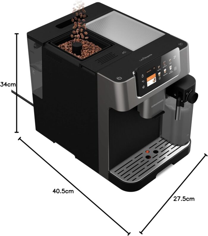 Grundig KVA 8230 Kaffeevollautomat, Kaffeemaschine, Stiftung Warentest GUT (2,5)*, 18 Kaffeespezialitäten, 13 Mahlgrade, Milchbehälter, 1350 W, 19 Bar, Zweifachdüse, Schwarz/Dunkelsilber