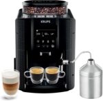 KRUPS Arabica Picto Kaffeevollautomat, kompaktes Design, einfache Bedienung, intuitiv einstellbarer Drehregler, Milchschaumdüse, 2-Tassen-Funktion, Kaffeemaschine, Schwarz, EA810870