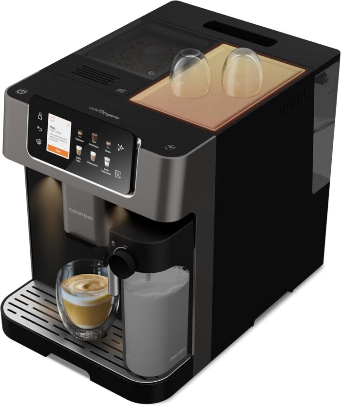 Grundig KVA 8230 Kaffeevollautomat, Kaffeemaschine, Stiftung Warentest GUT (2,5)*, 18 Kaffeespezialitäten, 13 Mahlgrade, Milchbehälter, 1350 W, 19 Bar, Zweifachdüse, Schwarz/Dunkelsilber