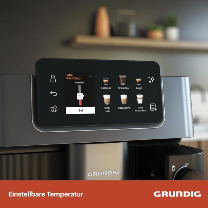 Grundig KVA 8230 Kaffeevollautomat, Kaffeemaschine, Stiftung Warentest GUT (2,5)*, 18 Kaffeespezialitäten, 13 Mahlgrade, Milchbehälter, 1350 W, 19 Bar, Zweifachdüse, Schwarz/Dunkelsilber