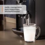 KRUPS Arabica Picto Kaffeevollautomat, kompaktes Design, einfache Bedienung, intuitiv einstellbarer Drehregler, Milchschaumdüse, 2-Tassen-Funktion, Kaffeemaschine, Schwarz, EA810870