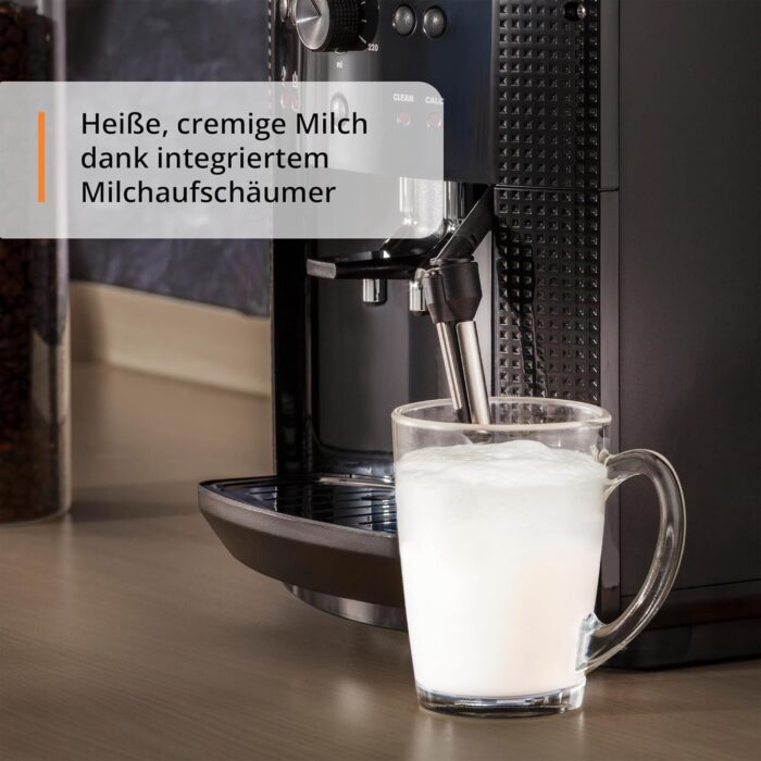 KRUPS Arabica Picto Kaffeevollautomat, kompaktes Design, einfache Bedienung, intuitiv einstellbarer Drehregler, Milchschaumdüse, 2-Tassen-Funktion, Kaffeemaschine, Schwarz, EA810870