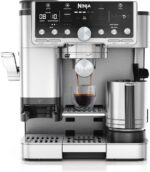 Ninja Luxe Pro 3-in-1-Kaffeemaschine mit Mahlwerk und Aufschäumer für Latte, Cappuccino, Cold Brew & Espresso, einfache Handhabung, 5 Voreinstellungen zum Aufschäumen, Silber, ES701EU