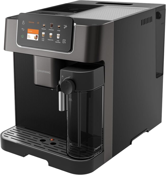 Grundig KVA 8230 Kaffeevollautomat, Kaffeemaschine, Stiftung Warentest GUT (2,5)*, 18 Kaffeespezialitäten, 13 Mahlgrade, Milchbehälter, 1350 W, 19 Bar, Zweifachdüse, Schwarz/Dunkelsilber