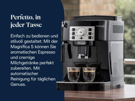 De’Longhi Magnifica S - Perfetto Kaffeevollautomat mit klassischem Milchaufschäumer, Espresso- und Cappuccino Kaffeemaschine, Bedienfeld mit Tasten, Schwarz (ECAM22.110.B)
