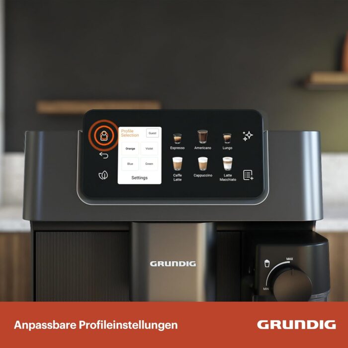 Grundig KVA 8230 Kaffeevollautomat, Kaffeemaschine, Stiftung Warentest GUT (2,5)*, 18 Kaffeespezialitäten, 13 Mahlgrade, Milchbehälter, 1350 W, 19 Bar, Zweifachdüse, Schwarz/Dunkelsilber