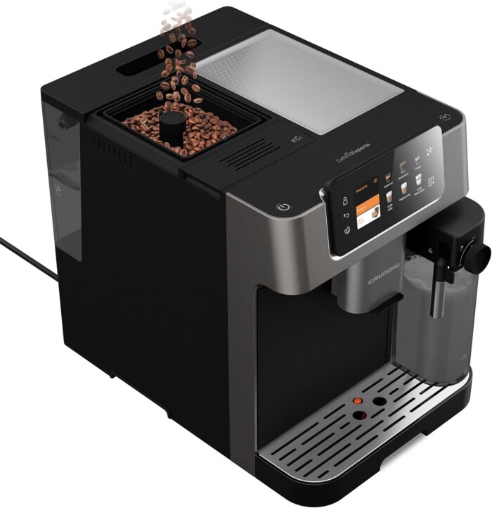 Grundig KVA 8230 Kaffeevollautomat, Kaffeemaschine, Stiftung Warentest GUT (2,5)*, 18 Kaffeespezialitäten, 13 Mahlgrade, Milchbehälter, 1350 W, 19 Bar, Zweifachdüse, Schwarz/Dunkelsilber