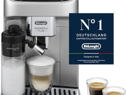 De’Longhi Magnifica Plus - Perfetto Kaffeevollautomat mit LatteCrema-Milchaufschäumer, 18 One-Touch-Getränke, farbiges Touch-Display, Silber Schwarz (ECAM322.70.SB)