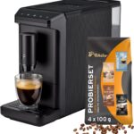 Tchibo Kaffeevollautomat Esperto mini für Caffè Crema und Espresso, nur 16cm breit, klein und kompakt, geeignet für jede Küche, Camping, Studentenapartment, Schwarz - INKLUSIVE Kaffeeprobierset GRATIS