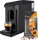 Tchibo Kaffeevollautomat Esperto mini für Caffè Crema und Espresso, nur 16cm breit, klein und kompakt, geeignet für jede Küche, Camping, Studentenapartment, Schwarz - INKLUSIVE Kaffeeprobierset GRATIS