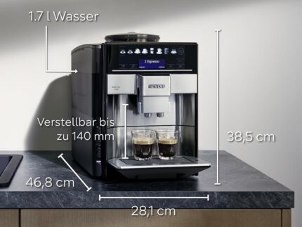 Siemens Kaffeevollautomat EQ6 plus s700, Milchsystem, 12 Getränke, automatische Reinigung des Milchsystems, Keramikmahlwerk, großes Touchdisplay, Edelstahl, TE657503DE