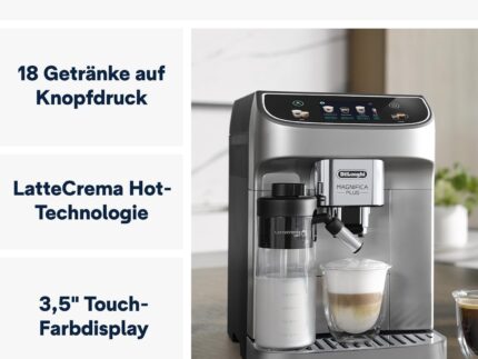 De’Longhi Magnifica Plus - Perfetto Kaffeevollautomat mit LatteCrema-Milchaufschäumer, 18 One-Touch-Getränke, farbiges Touch-Display, Silber Schwarz (ECAM322.70.SB)