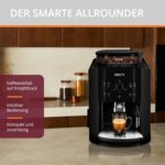 KRUPS Arabica Picto Kaffeevollautomat, kompaktes Design, einfache Bedienung, intuitiv einstellbarer Drehregler, Milchschaumdüse, 2-Tassen-Funktion, Kaffeemaschine, Schwarz, EA810870