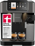 Grundig KVA 8230 Kaffeevollautomat, Kaffeemaschine, Stiftung Warentest GUT (2,5)*, 18 Kaffeespezialitäten, 13 Mahlgrade, Milchbehälter, 1350 W, 19 Bar, Zweifachdüse, Schwarz/Dunkelsilber