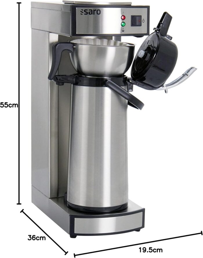 Saro Kaffeemaschine Inkl. Edelstahl-Isolierpumpkanne – 2,2 L – Brühzeit ca. 5–6 Min – Trockenlaufschutz – 2,069 kW – Modell THERMO 24