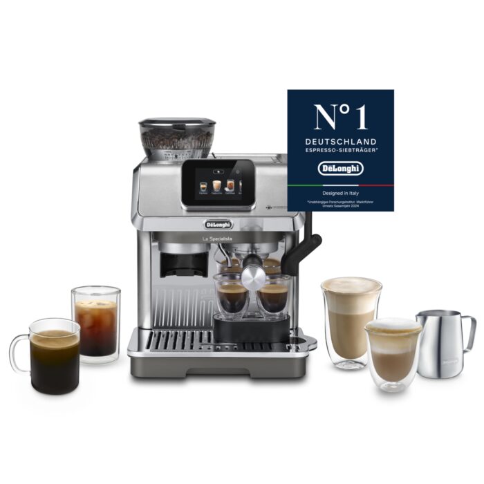 De'Longhi Siebträgermaschine La Specialista Arte EC9155.MB, Espressomaschine mit Mahlwerk, 8 Mahlgrade, 15 Bar, 3 Temperaturen, Milchschaumdüse, 1550W, 1,7L Tank, Edelstahl/Schwarz inkl. Barista-Kit