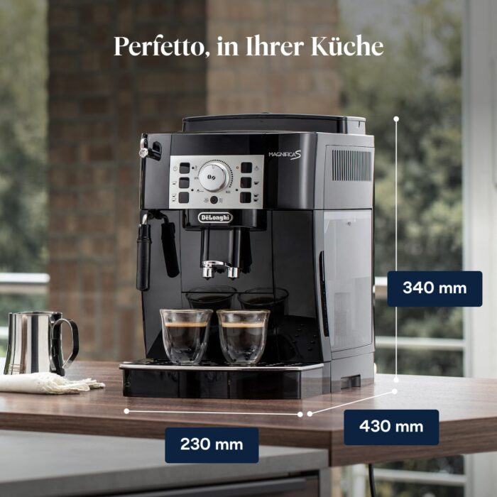 De’Longhi Magnifica S - Perfetto Kaffeevollautomat mit klassischem Milchaufschäumer, Espresso- und Cappuccino Kaffeemaschine, Bedienfeld mit Tasten, Schwarz (ECAM22.110.B)
