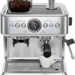 Chefman Crema Supreme 15 Bar Espressomaschine mit Milchaufschäumer, Barista Dampfstab, professionelle Kaffeemaschine mit Kaffeemühle, 30 Mahlgradeinstellungen, 3L abnehmbarer Wassertank - Edelstahl