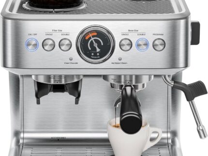 Chefman Crema Supreme 15 Bar Espressomaschine mit Milchaufschäumer, Barista Dampfstab, professionelle Kaffeemaschine mit Kaffeemühle, 30 Mahlgradeinstellungen, 3L abnehmbarer Wassertank - Edelstahl