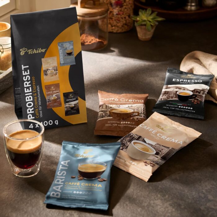 Tchibo Kaffeevollautomat Esperto Pro mit One Touch Funktion für Caffè Crema, Espresso und Milchspezialitäten, Anthrazit - INKLUSIVE Kaffeeprobierset GRATIS