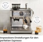 Chefman Crema Supreme 15 Bar Espressomaschine mit Milchaufschäumer, Barista Dampfstab, professionelle Kaffeemaschine mit Kaffeemühle, 30 Mahlgradeinstellungen, 3L abnehmbarer Wassertank - Edelstahl