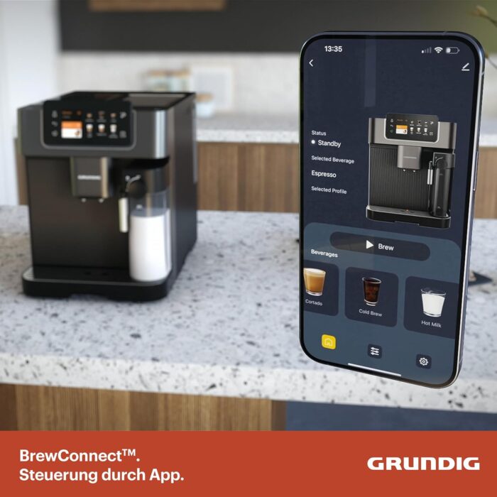 Grundig KVA 8230 Kaffeevollautomat, Kaffeemaschine, Stiftung Warentest GUT (2,5)*, 18 Kaffeespezialitäten, 13 Mahlgrade, Milchbehälter, 1350 W, 19 Bar, Zweifachdüse, Schwarz/Dunkelsilber