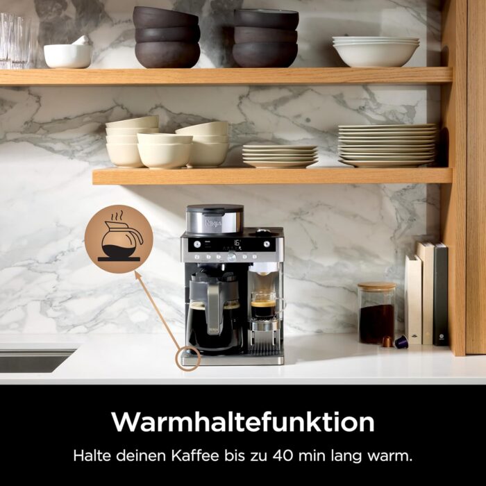 Ninja Prestige 2-in-1 Filterkaffee- und Kapselmaschine mit integriertem Milchaufschäumer, für Latte, Eiskaffee und Flat White, Schwarz CFN802EU