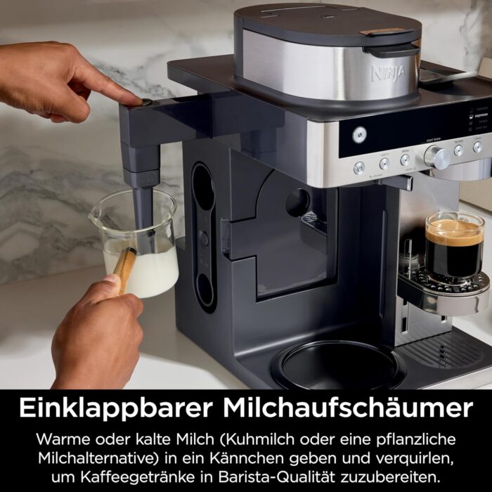 Ninja Prestige 2-in-1 Filterkaffee- und Kapselmaschine mit integriertem Milchaufschäumer, für Latte, Eiskaffee und Flat White, Schwarz CFN802EU